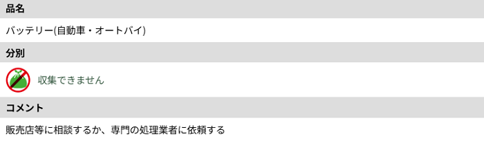 狛江市のバッテリーの分別情報1